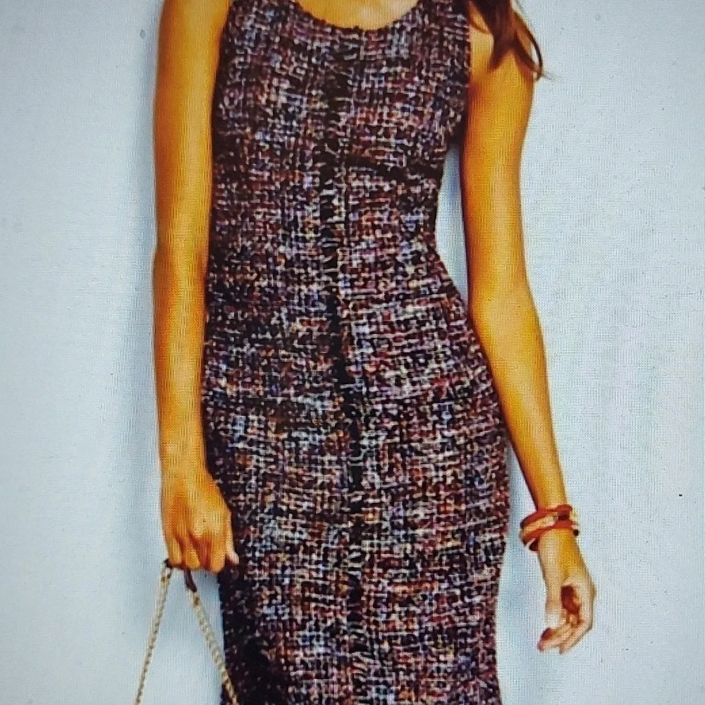 Dark Academia Dress Sleeveless Multitone Tweed Holiday Office Wear - Picture 14 of 14